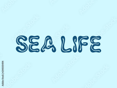 Typographic design featuring the words 'SEA LIFE' rendered in a fluid, wavy blue font reminiscent of ocean water and waves.