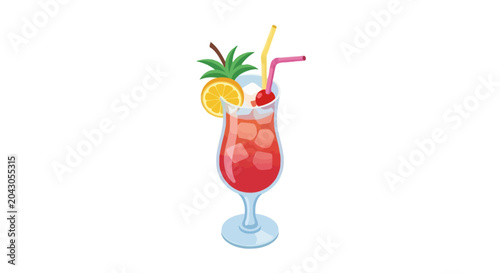 Cuadro en lienzo Tropical red cocktail with orange slice and pineapple garnish