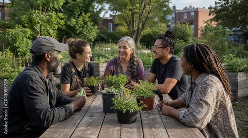 Diverse neighbors in community garden