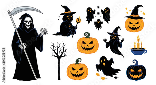 Принти на полотні Halloween Grim Reaper with Witches Hats.