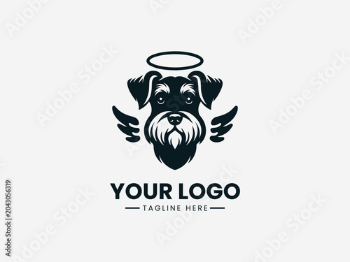Schnauzer Dog Angel black vector logo white background