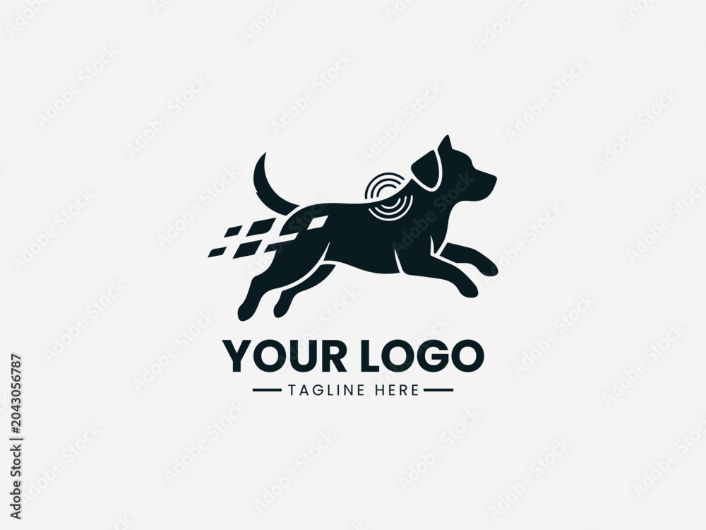Fototapeta premium Teleporting Dog black vector logo white background