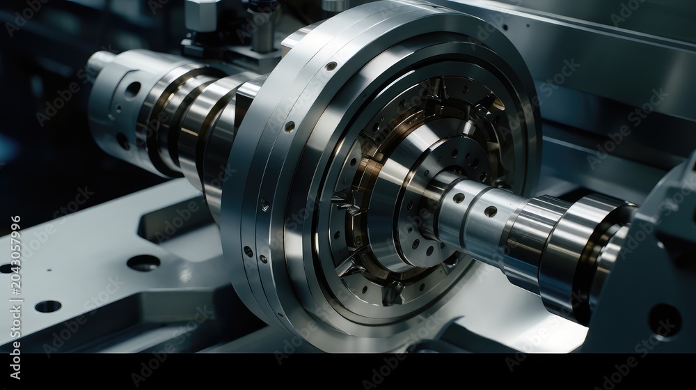 Fototapeta premium Industrial equipment processing metal components with advanced computer numerical control - cnc - technology, highlighting automation and intricate parts production in the manufacturing industry