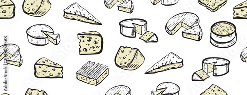 Cheese pattern, hand drawn illustration	
