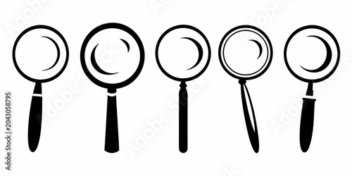 Foto Magnifying Glass Silhouettes A Sequence Of Five Black Icons