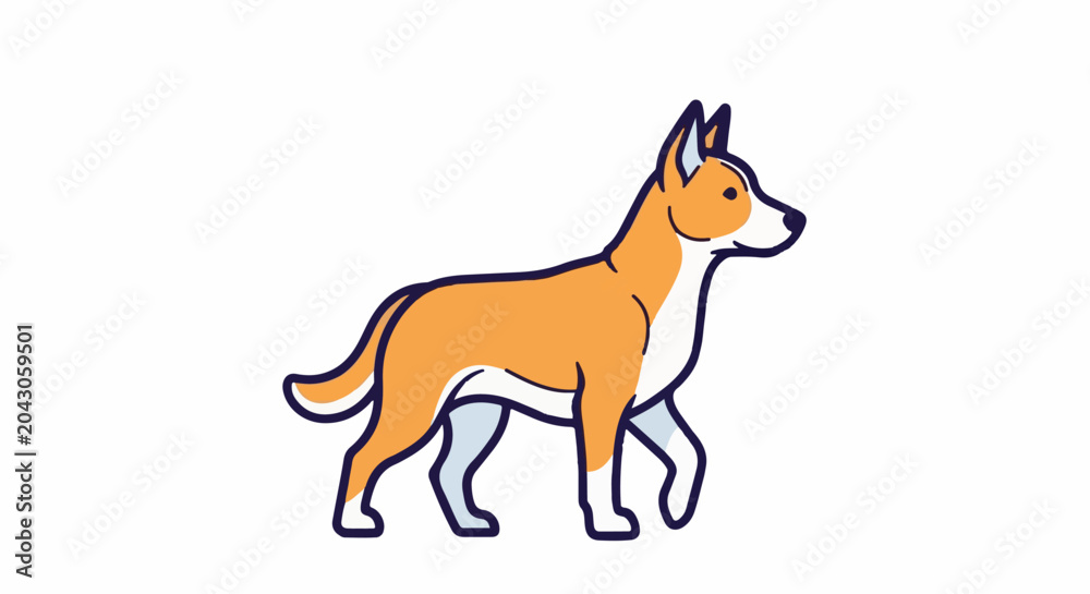 Fototapeta premium Stylized cartoon illustration of a walking dog with orange and white fur