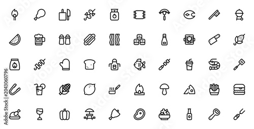 Schilderij op canvas Barbecue icon set