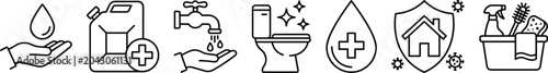 Photos Collection of cleaning and hygiene icons featuring hand washing sanitization and home protection equipment