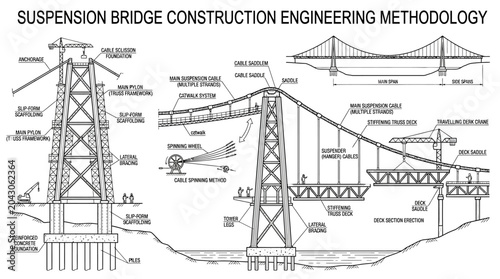 Cuadro en lienzo Detailed Engineering Methodology for Suspension Bridge Construction