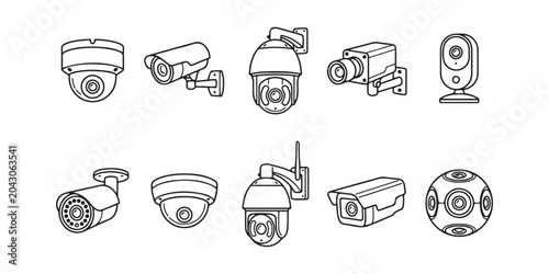 Various security cameras and CCTV icons