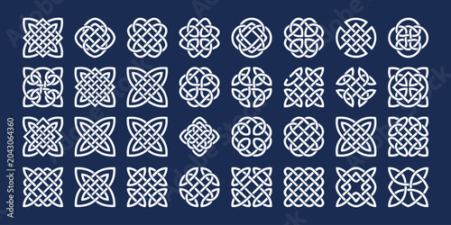 Celtic knot patterns on blue background