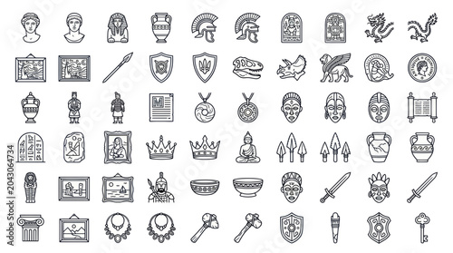 Bild auf Leinwand Ancient Artifacts and Symbols Collection: Historical Icons Set