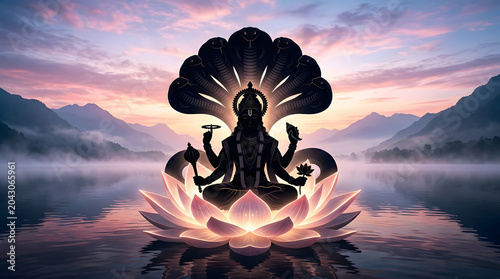 Nirjala Ekadashi Vishnu Lord Vishnu silhouette on glowing lotus lake