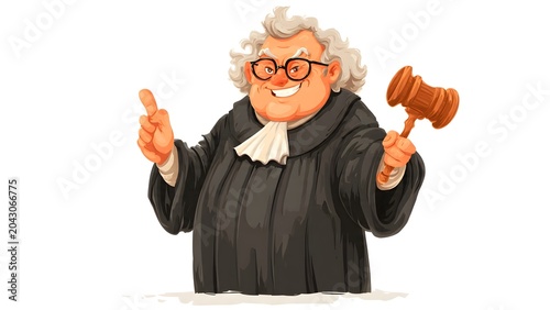 Joyful Judge in Robe with Gavel