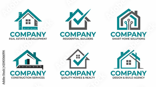 Canvas Print Collection of Six Company Logos Featuring House Icons for Real Estate, Construct