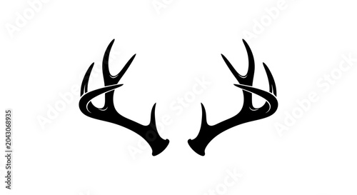 Deer antlers black silhouette vector, hunting trophy buck horns illustration, rustic wildlife stag head element for outdoor apparel and logo design