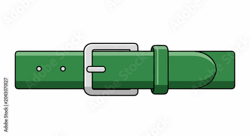 A flat illustration of a green leather belt with a silver buckle and two holes