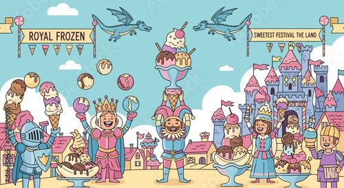 Foto Fantasy Ice Cream Festival with Royal Characters and Dragons