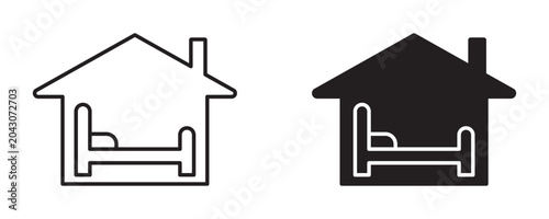 Quadro su tela Shelter beds icon set, temporary accommodation and emergency housing symbol, outline and solid style