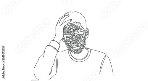 Konstfotografi Man with hand on head appears stressed and worried, mental health
