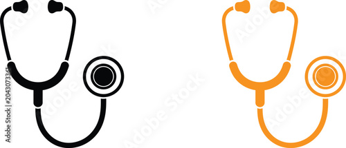 Schilderij op canvas Black and orange medical stethoscope icons for doctor health checkup and hospita