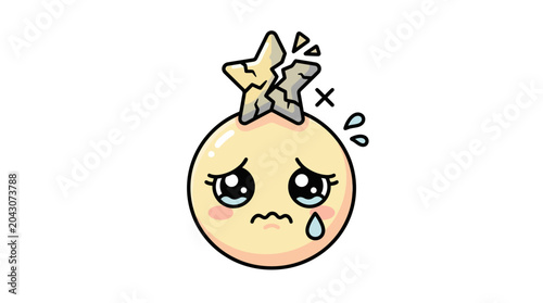 Billede på lærred Crying Cartoon Onion Character with Broken Star