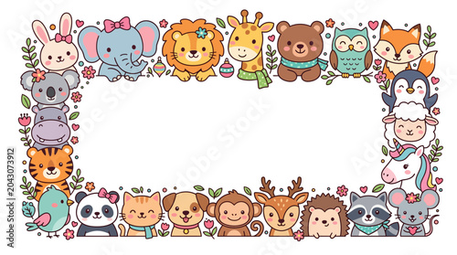 Photography Cute Animals Border - Cartoon Safari Jungle Friends