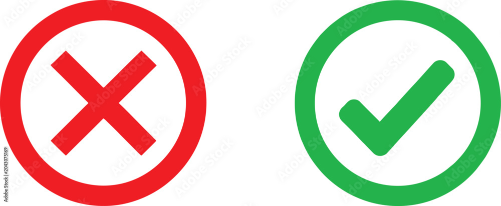 Fototapeta premium Red cross mark and green check mark symbols for correct and incorrect choice buttons