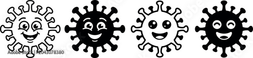 Funny cartoon virus character icon set with bacteria character illustration infection sickness