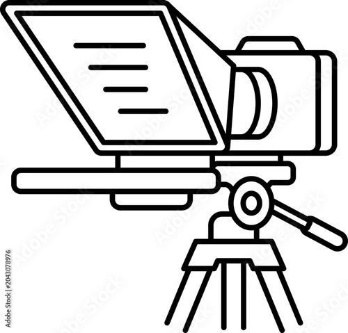 Cuadro en lienzo Camera teleprompter with beam splitter glass line icon