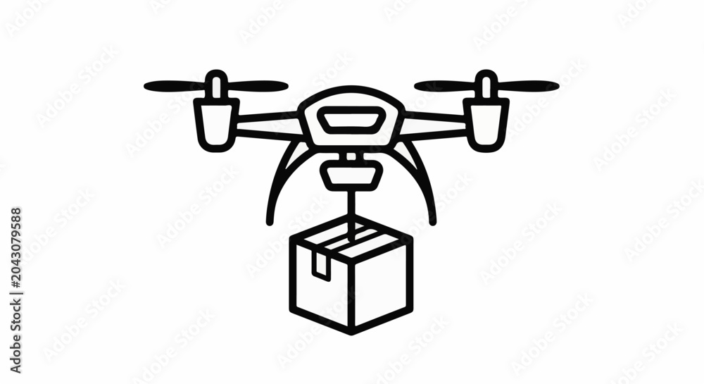 Naklejka premium Quadcopter delivering a package