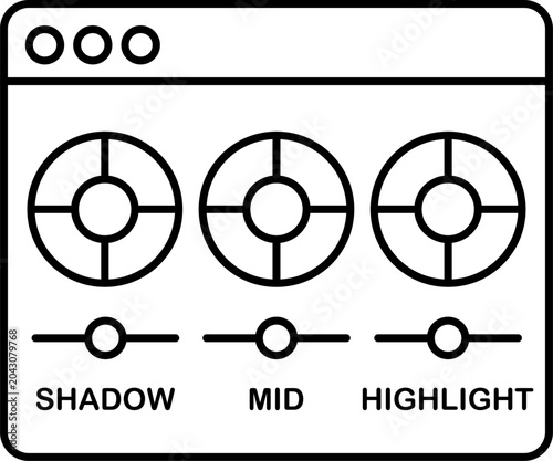 Canvas Print Color grading wheels for video editing line icon