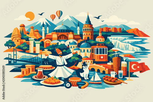 A vector image depicting the beauties of Türkiye.