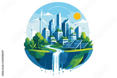 A vector image illustrating renewable energy sources.