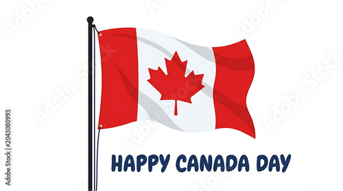 Happy canada day flag waving with celebratory text isolated on transparent background