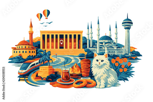 A vector image depicting the beauties of Ankara, Turkey.