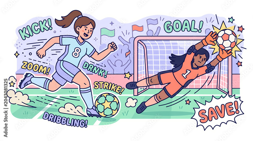 Obraz premium Dynamic Girls Soccer Action Stickers