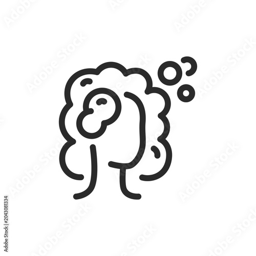 Hair care icon. A head with lathered shampoo, hair treatment and cleanliness. Editable stroke width