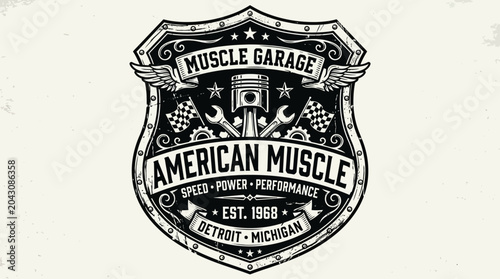 Fotografía American Muscle Garage Vintage Emblem Design.