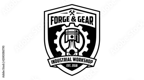 Foto Forge and Gear Industrial Workshop Logo Emblem.