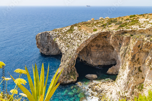 Natural Arch of Blue Grotto and Turquoise Sea, Malta