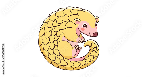 Quadro em tela Cute Cartoon Yellow Pangolin Mammal.