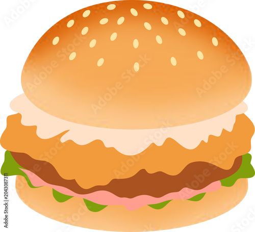 Double Crispy Chicken Burger Illustration
