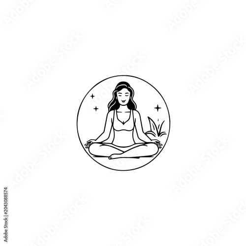 yoga, meditation, woman, illustration, line art, minimalist, zen, mindfulness, yoga icon