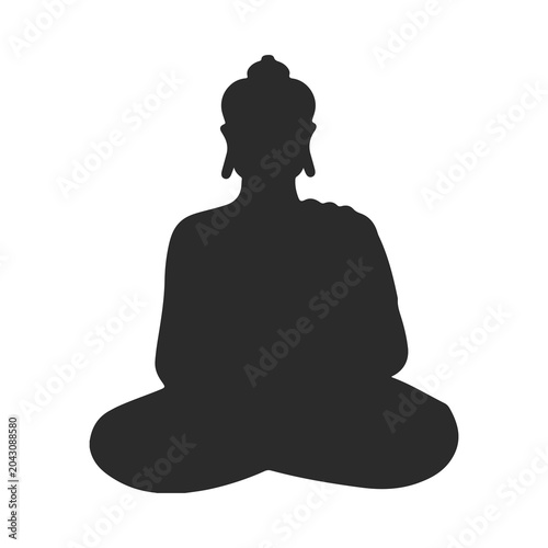 Buddha, meditation icon, black silhouette, yoga symbol, mindfulness sign