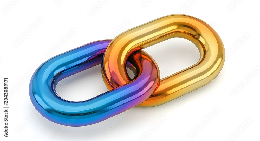 Naklejka premium Two interlinked metallic chain links.