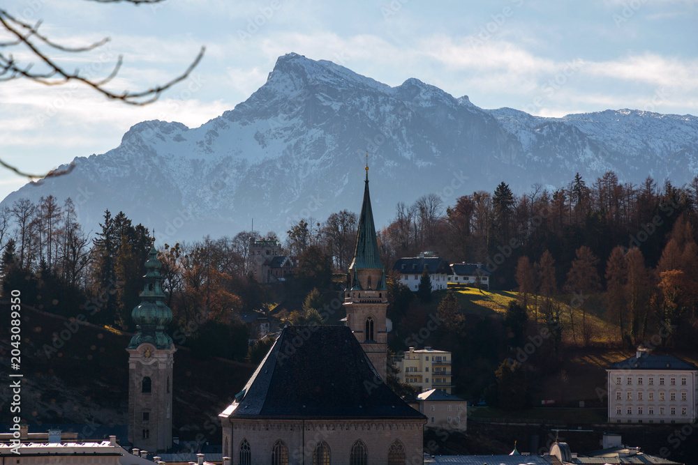Fototapeta premium The Franciscan Church, Franziskanerkirche is one of the oldest churches in Salzburg, Austria