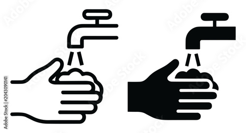 Fotografie Hand washing icons with water tap and soap for hygiene and cleanliness concept o