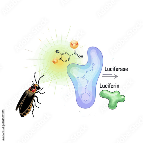 Tablou pe pânză Firefly Bioluminescence Chemical Reaction Process.