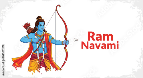 Bild auf Leinwand Hindu god Rama with bow arrow.